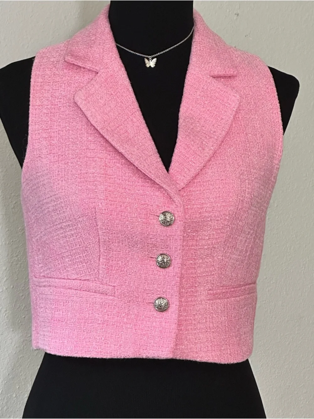 Joie Pink Tweed Sleeveless Blazer Vest - Picture 4 of 7